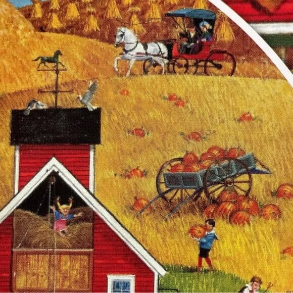 NIB ROUND JIGSAW PUZZLE 750 piece Fall season Bob Pettes Americana harvest scene - Picture 6 of 11